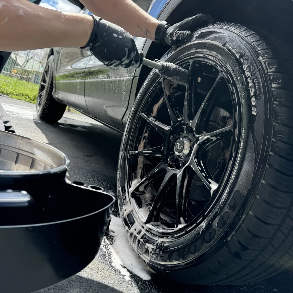 Wheel and tire cleaned during a Premium Exterior detail